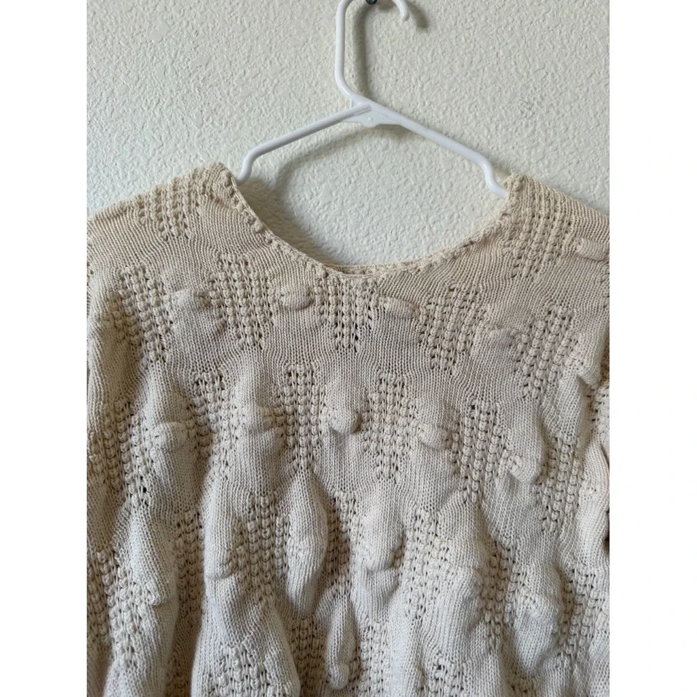 Anthropologie Womens Cream Cable Knit Crop Sweater Bobble Texture Size M